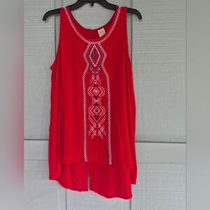 Faded Glory Red Western Embroidery Button Back Tank Top Size Large